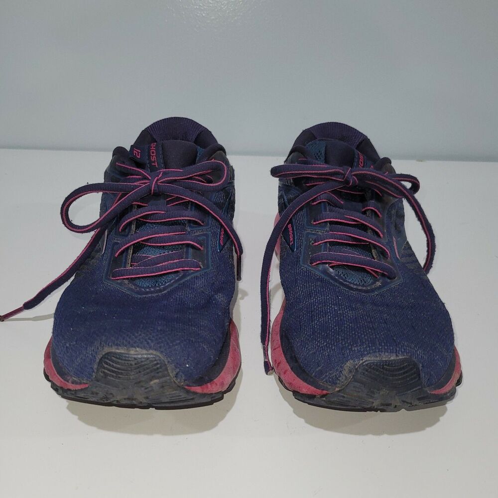 Brooks Ghost 12 Womens Running Shoes Size 8 Navy Blue Pink 1203051B414